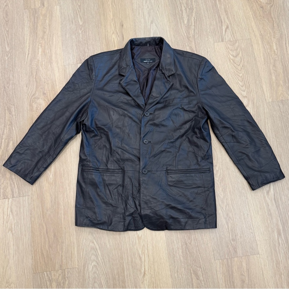 Jones New York Men's Black Leather blazer Jacket
